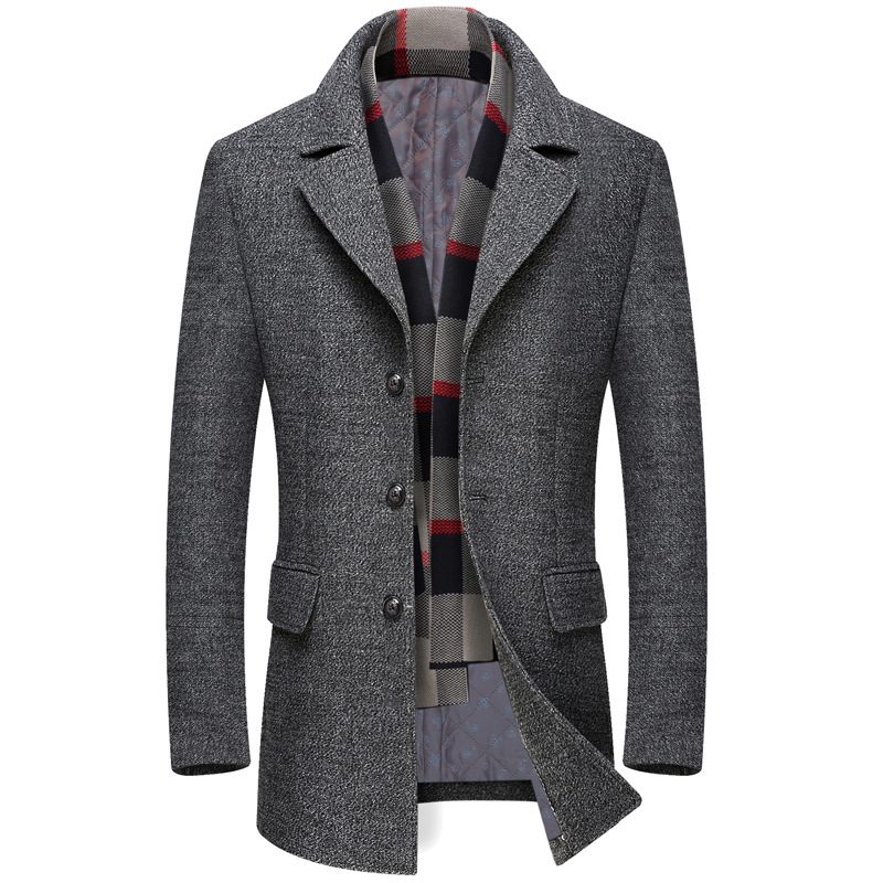 Mens Mid Length Wool Blend Overcoat Thickened Lapel Warm Fabric Stylish Design Perfect for Winter Wear Wholesale