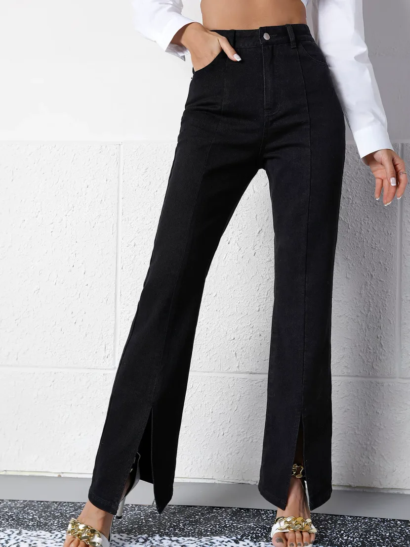 High Waist Wide Leg Jeans for Women Casual Fit Black Denim Summer Wear low MOQ factory direct