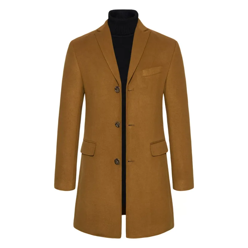Mens Casual Overcoat High Quality Wool Blend Long Sleeve British Style Available in Khaki and Navy Blue Wholesale