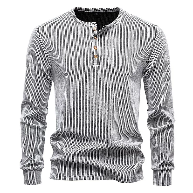 Mens Casual Long Sleeve Henley T Shirt Available in White Black Gray Khaki Wholesale Sizes S to XXL