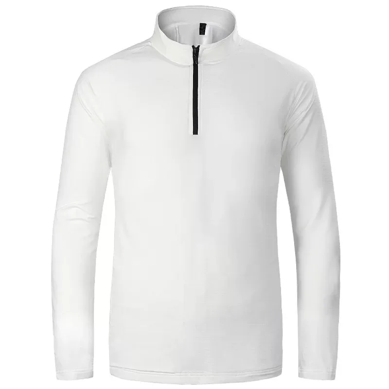 Mens Casual Long Sleeve Solid T Shirt High Quality Half Zipper Loose Fit Breathable Polyester Available in Multiple Colors