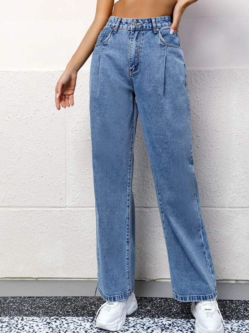 High Waist Wide Leg Jeans for Women Loose Fit Casual Denim Blue fast shipping OEM ODM service