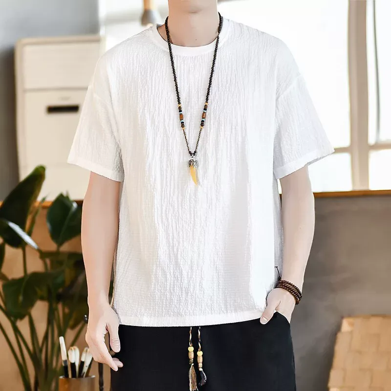 Mens Loose Fit Short Sleeve T Shirt Lightweight Breathable Fabric Summer Casual Wear
