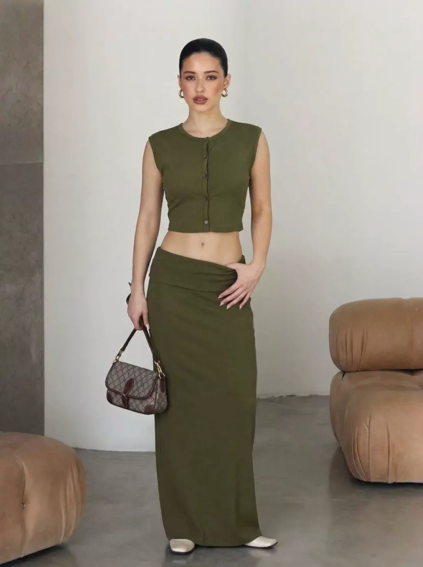 Womens Soft Modal Two Piece Set Sleeveless Top and Mermaid Skirt Casual Style for Spring Summer