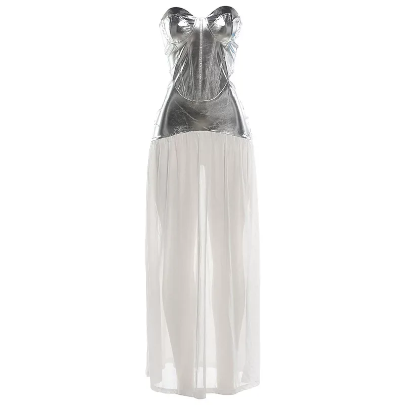 Summer Womens Bodycon Dress Sexy Sheer Strapless High Slit Fitted Design Perfect for Parties and Night Out