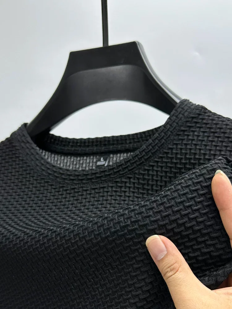 Mens Loose Fit Short Sleeve T Shirt in Solid Wool for Summer Black White Dark Gray Dark Green Khaki Blue Sizes M to 4XL