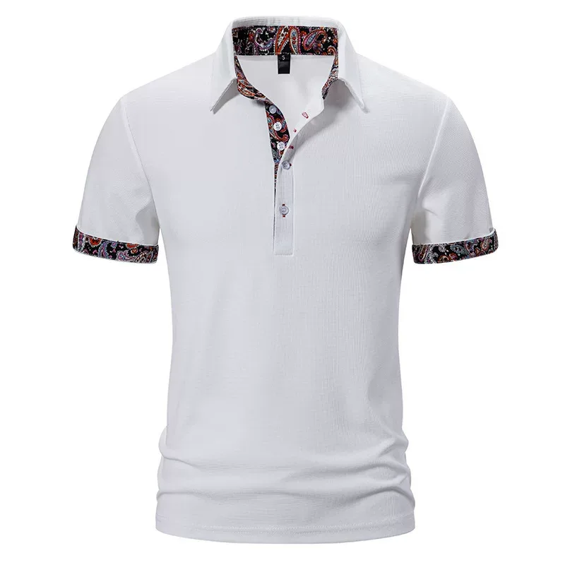Mens Casual Solid Short Sleeve Polo Shirt in Polyester available in White Black Navy Blue Sizes S to 2XL