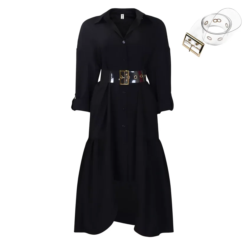 Casual Button Up Shirt Dress for Women Loose Fit Solid Color Available in Black and Beige Wholesale with Low MOQ