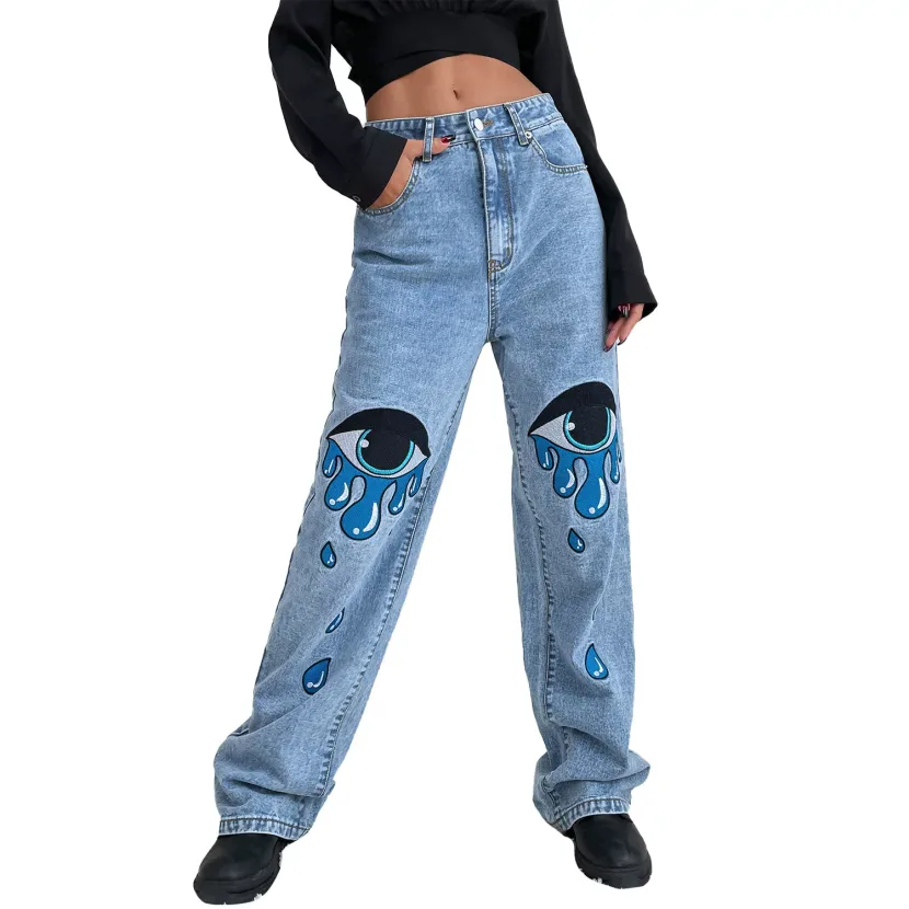 High Waist Straight Leg Jeans for Women Light Blue Denim Casual Fashion OEM ODM service