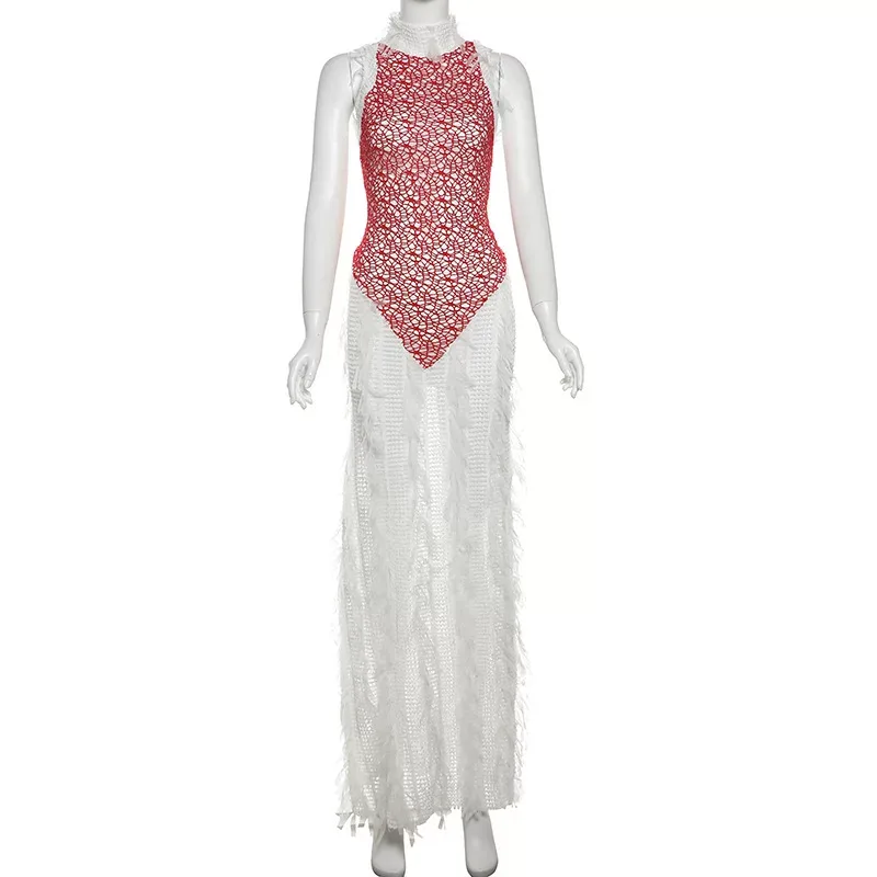 Sleeveless Backless Maxi Dress for Women Trendy Bohemian Style with Fringed Details Summer Casual Wear Wholesale