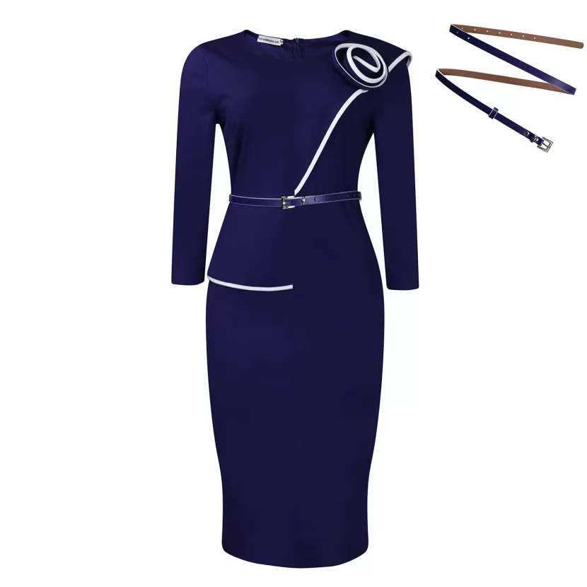 Pencil Dress for Women Solid Color Bodycon Fit Long Sleeve Available in Dark Blue Black Rose Red Green Wholesale