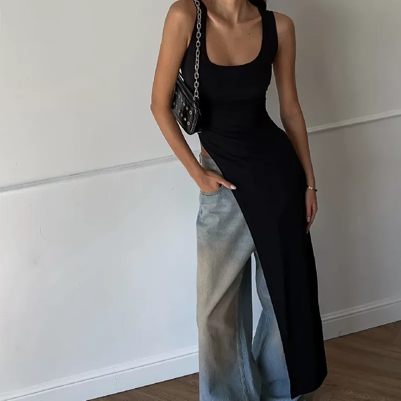 Womens Long U Neck T Shirt Irregular Hem High Slit Solid Color Trendy Autumn Fashion Wholesale Available Womens Long U Neck T Shirt Irregular Hem High Slit Solid Color Trendy Autumn Fashion Wholesale Available
