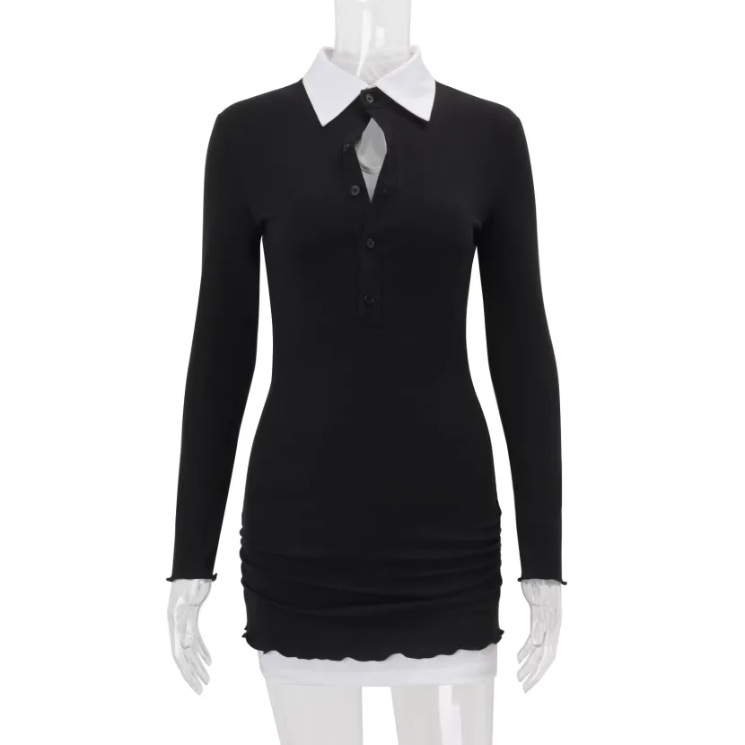 Womens Long Sleeve Dress Set Slim Fit College Style Spring Fashion Available in Black Wholesale Sizes S M L Womens Long Sleeve Dress Set Slim Fit College Style Spring Fashion Available in Black Wholesale Sizes S M L