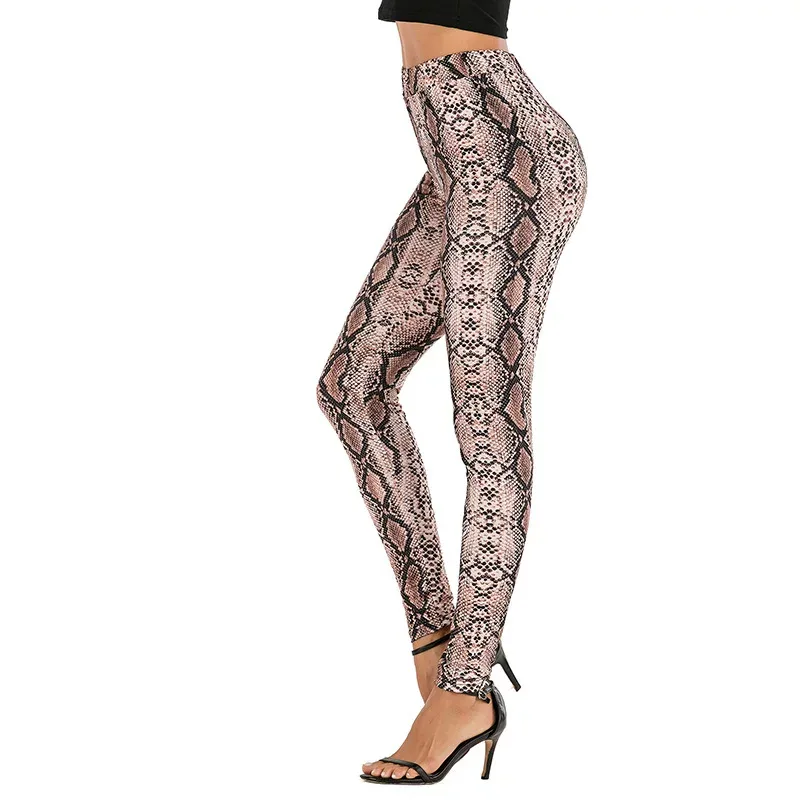 Womens Casual Pants Retro Printed Pencil Trousers Slim Fit Apricot Color ready to ship