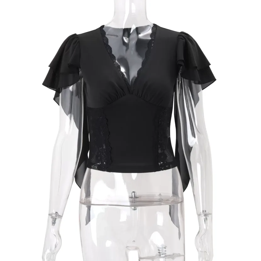 Womens Summer Top Fashionable American Style Unique Design Side Hollow Out Short Sleeve Casual Wear Wholesale
