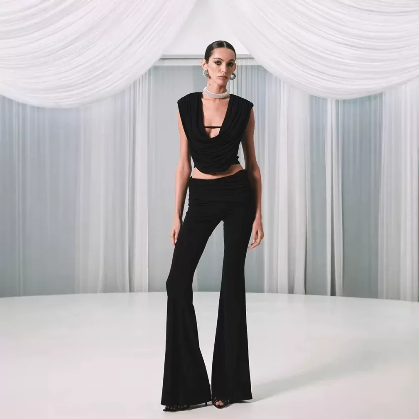Sleeveless Blouse and High Waist Flare Pants Set Casual Fashion Solid Color