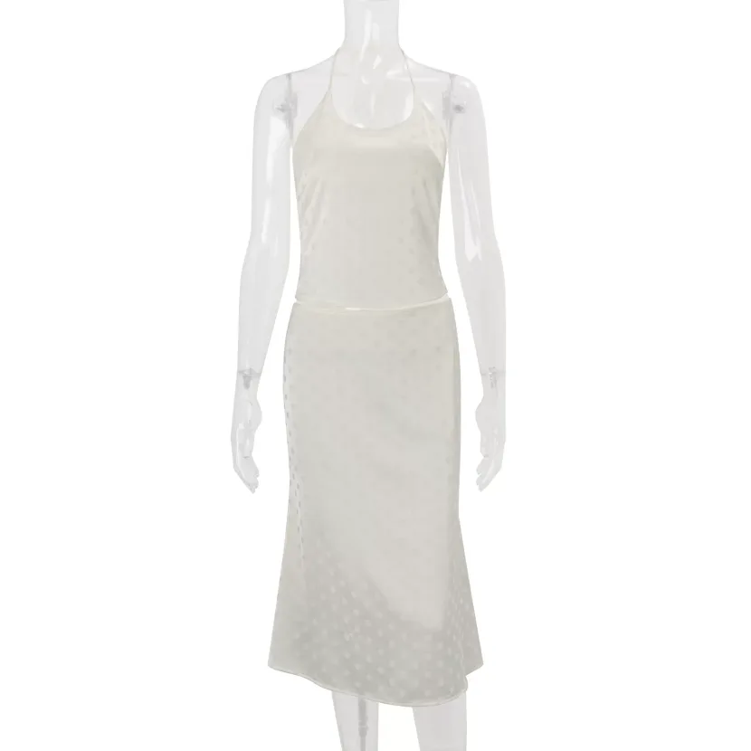 Womens Casual Outfit Set Sexy Backless U Neck Camisole and Elegant Midi Skirt Spring Collection Womens Casual Outfit Set Sexy Backless U Neck Camisole and Elegant Midi Skirt Spring Collection