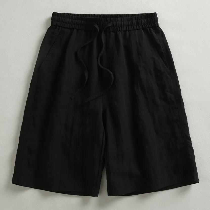 Vintage Loose Fit Sleeveless Solid Color Shorts for Men with Elastic Waist Casual Summer Wear