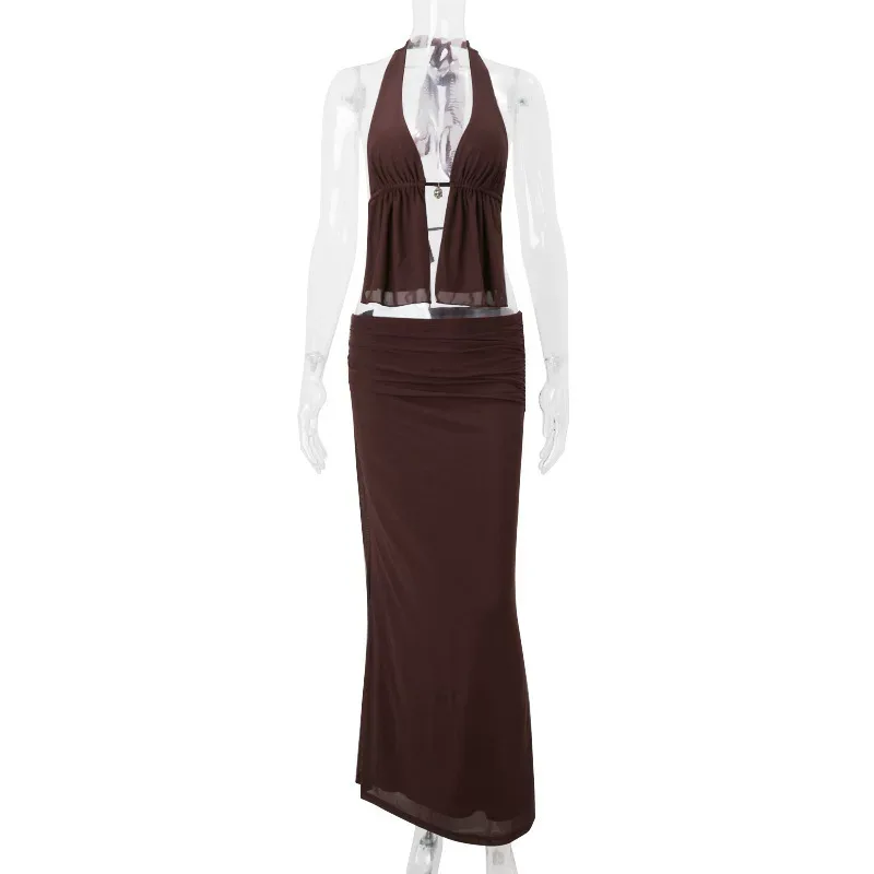 Halter Neck Cutout Top and High Waist Bodycon Skirt Set Sexy Design Spring Collection Womens Fashion Wholesale Halter Neck Cutout Top and High Waist Bodycon Skirt Set Sexy Design Spring Collection Womens Fashion Wholesale