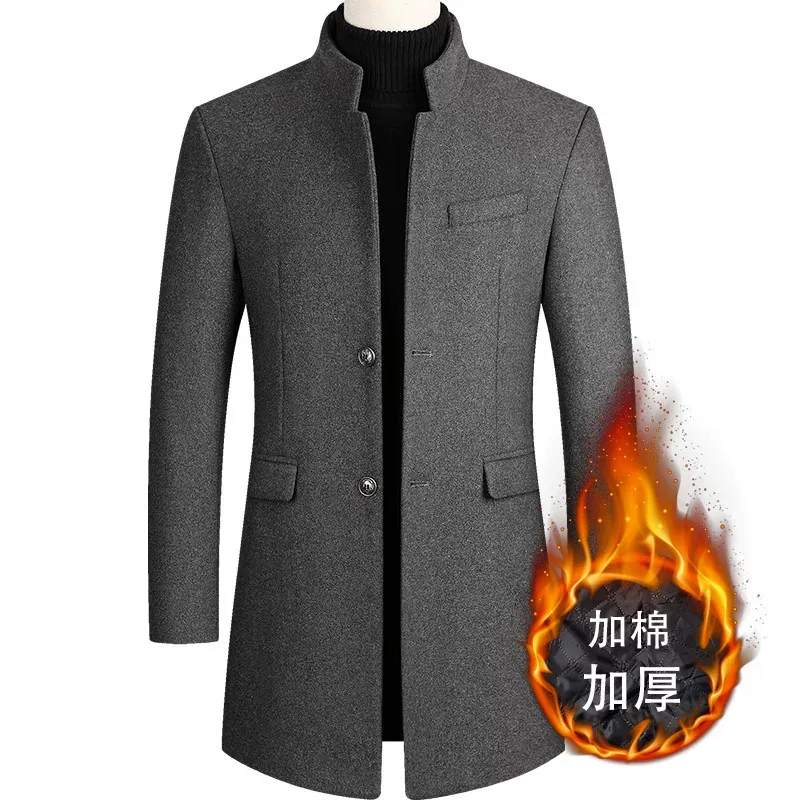 Mens Wool Blend Overcoat Mid Length Warm Jacket Casual Winter Outerwear Available in Multiple Colors and Sizes