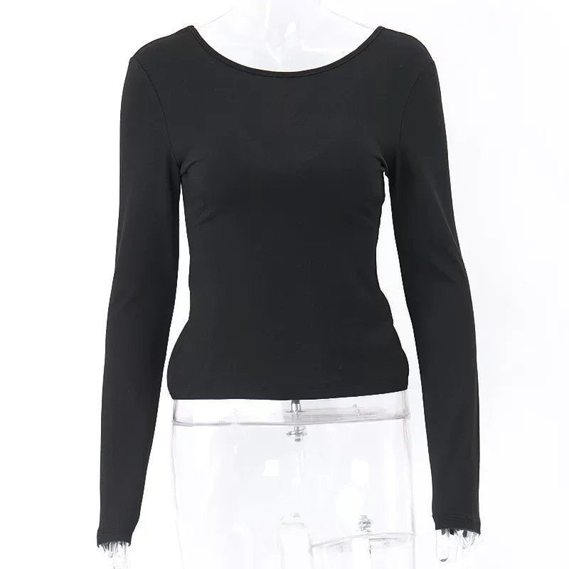 Womens Long Sleeve T Shirt Sexy Hollow Back Design Slim Fit Round Neck Autumn Fashion for Casual Wear OEM Availa