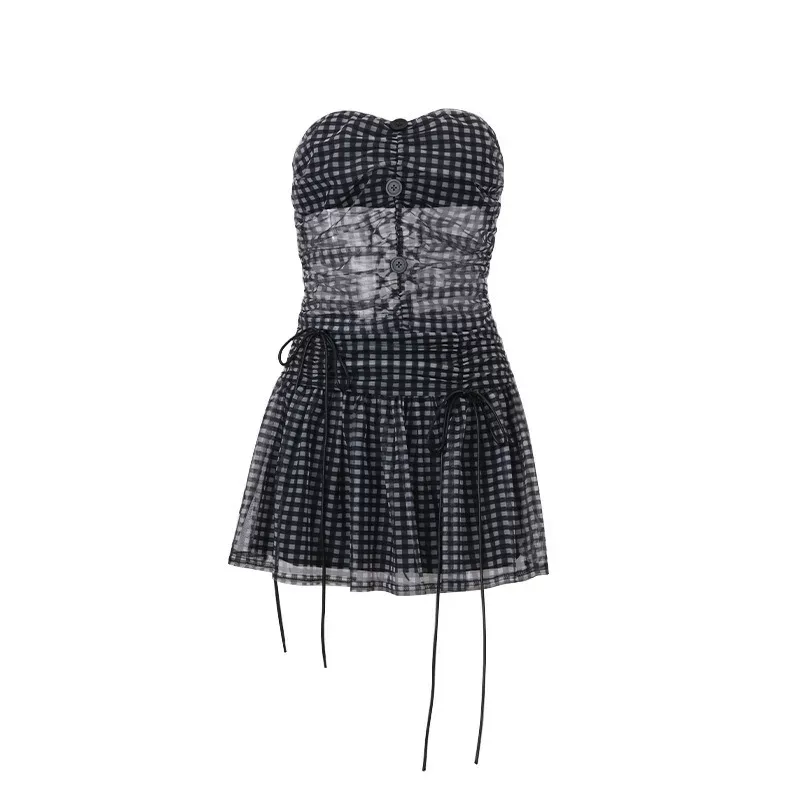 Plaid Strapless Crop Top and Mini Skirt Set Fashionable Slim Fit Autumn Perfect for Casual Outings Wholesale