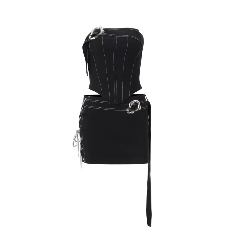 Womens Sexy Strapless Asymmetrical Top Slim Fit Trendy American Street Style Matching Bodycon Mini Skirt Set Womens Sexy Strapless Asymmetrical Top Slim Fit Trendy American Street Style Matching Bodycon Mini Skirt Set