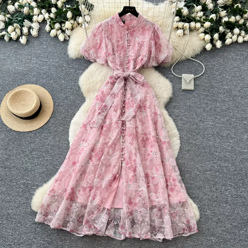 Lace Sequin Maxi Dress for Women High Waist A Line Silhouette Elegant Design Perfect for Summer Parties Wholesale