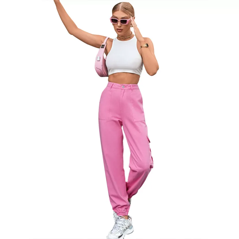 Womens Loose Fit Straight Leg Jeans Casual Style Pink Color Available in XS to L Wholesale Supply custom packaging