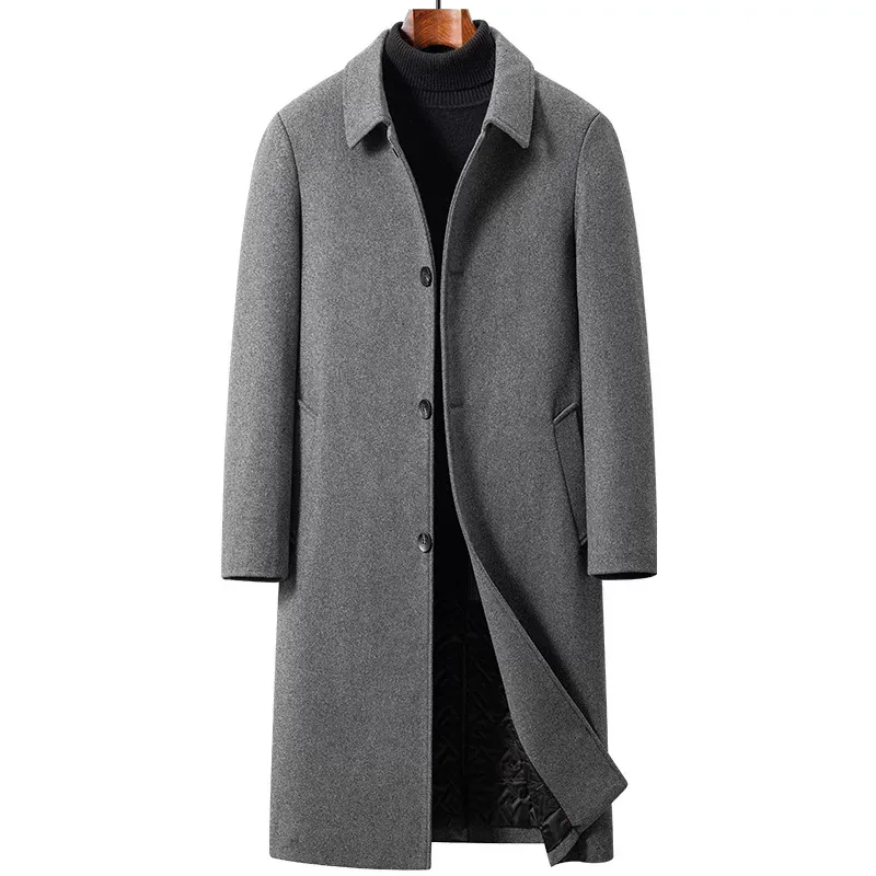 Mens Wool Overcoat Long Knee Length Design Warm Winter Outerwear Available in Gray Black Navy Wholesale Options