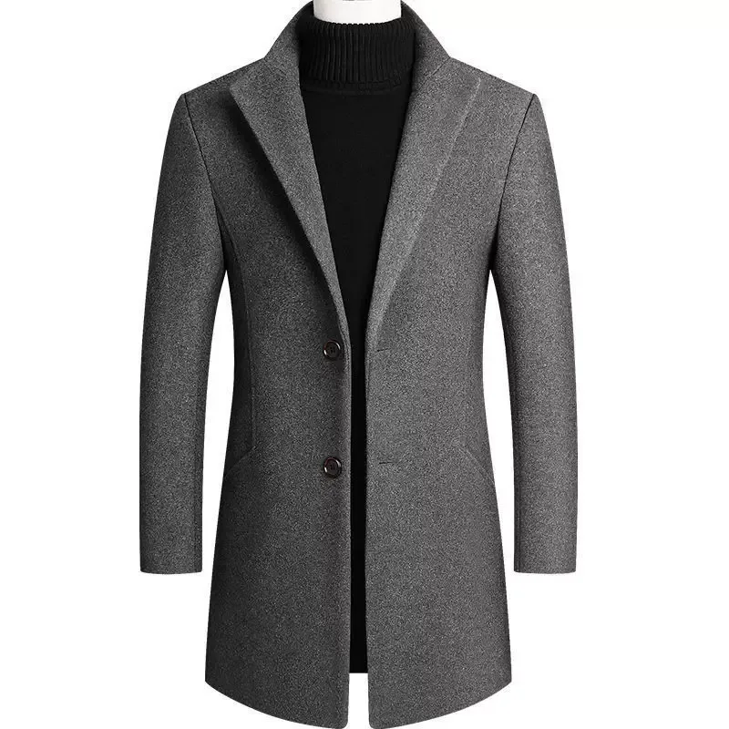 Mens Wool Overcoat Casual Slim Fit Long Length Autumn Winter Collection Available in Multiple Colors and Sizes