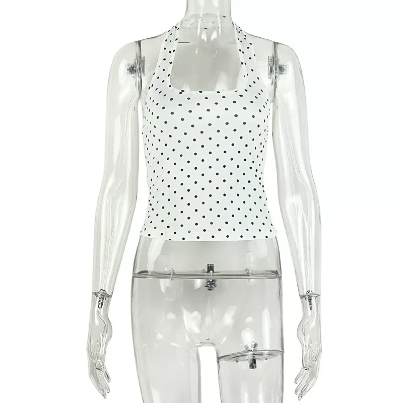 Backless Polka Dot Halter Top Slim Fit Sleeveless Fashion Print Summer Casual Wear for Women Wholesale Available