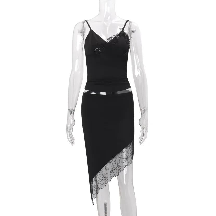 Womens Casual Outfit Set Sexy Backless Top with Irregular Hem Skirt Spring Collection Available in Black and Sizes S to L Womens Casual Outfit Set Sexy Backless Top with Irregular Hem Skirt Spring Collection Available in Black and Sizes S to L