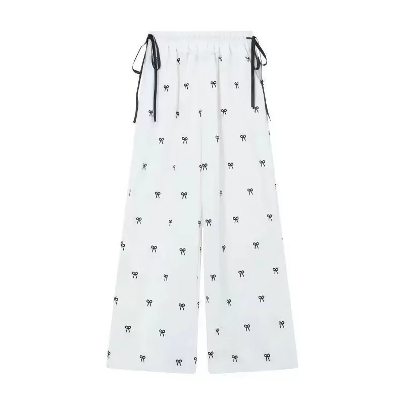 Summer Womens Casual Pants Lace Trim Bow Detail Loose Fit Wide Leg Perfect for Everyday Wear Wholesale Available Summer Womens Casual Pants Lace Trim Bow Detail Loose Fit Wide Leg Perfect for Everyday Wear Wholesale Available