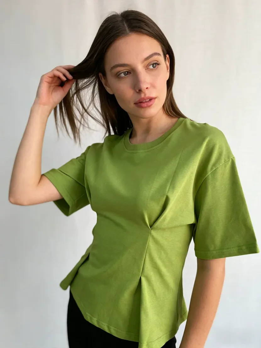 Loose Fit Waist Defined Cotton T Shirt for Women Short Sleeve Round Neck Solid Colors for Summer