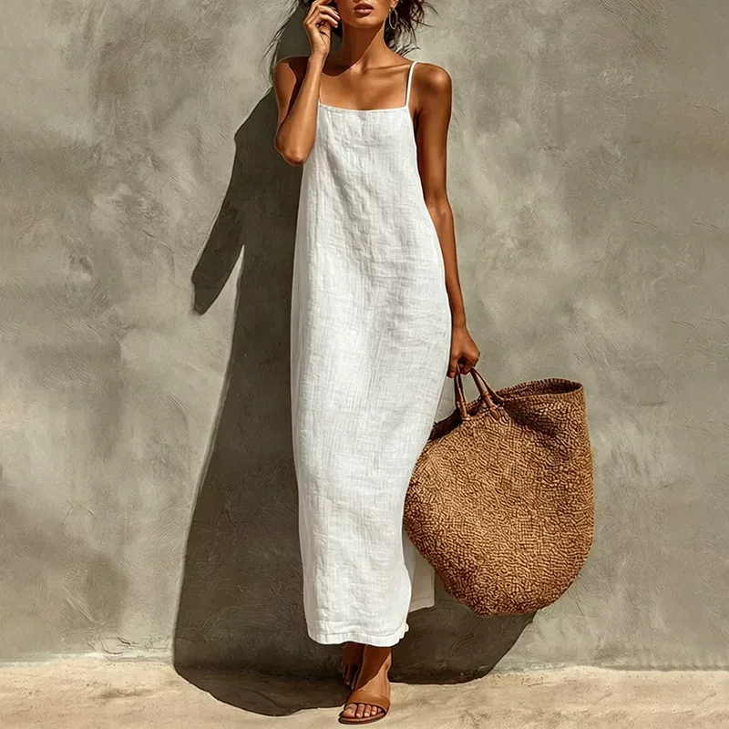 Summer Maxi Dress Solid Color Casual Style Sleeveless Comfortable Fabric Perfect for Vacation Wholesale Available