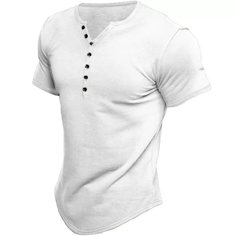 Mens Loose Fit Short Sleeve Stand Collar Cotton T Shirt Solid Pattern Available in Multiple Colors and Sizes
