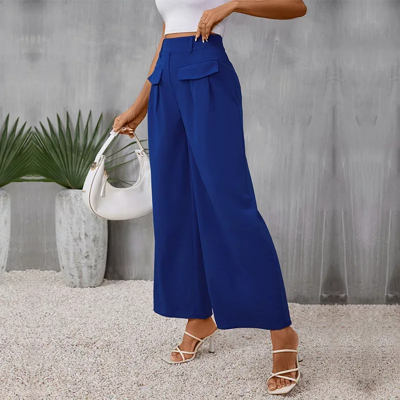 Womens Casual Blue Wide Leg Pants Slim Fit Spring and Summer Wear ready to ship Womens Casual Blue Wide Leg Pants Slim Fit Spring and Summer Wear ready to ship