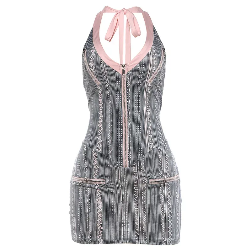 Summer Womens Sexy Backless Halter Dress Trendy Zipper Design Stylish Fit Perfect for Parties and Night Out